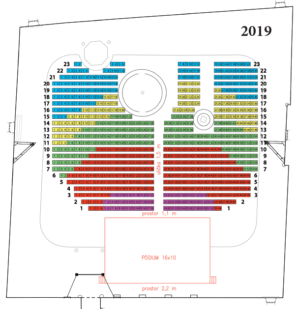 Orientační plánek hlediště Letních shakespearovských slavností Brno 2019