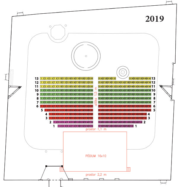 Orientační plánek hlediště pro představení Othello - LSS Brno 2019