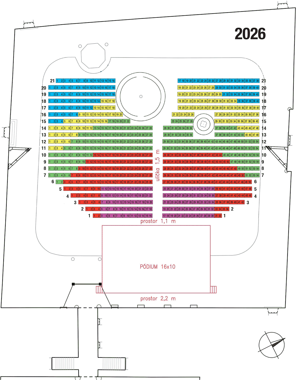 Orientační plánek hlediště Letních shakespearovských slavností Brno 2026